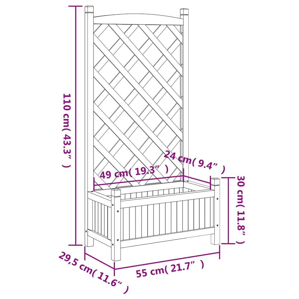 Planter with Trellis Brown 55x29.5x110 cm Solid Wood Fir