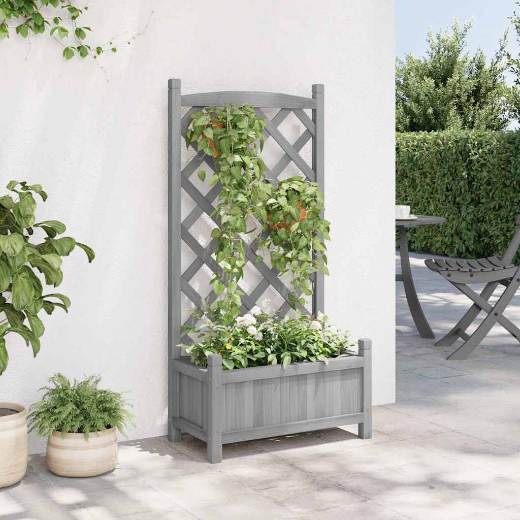 Planter with Trellis Grey 55x29.5x110 cm Solid Wood Fir