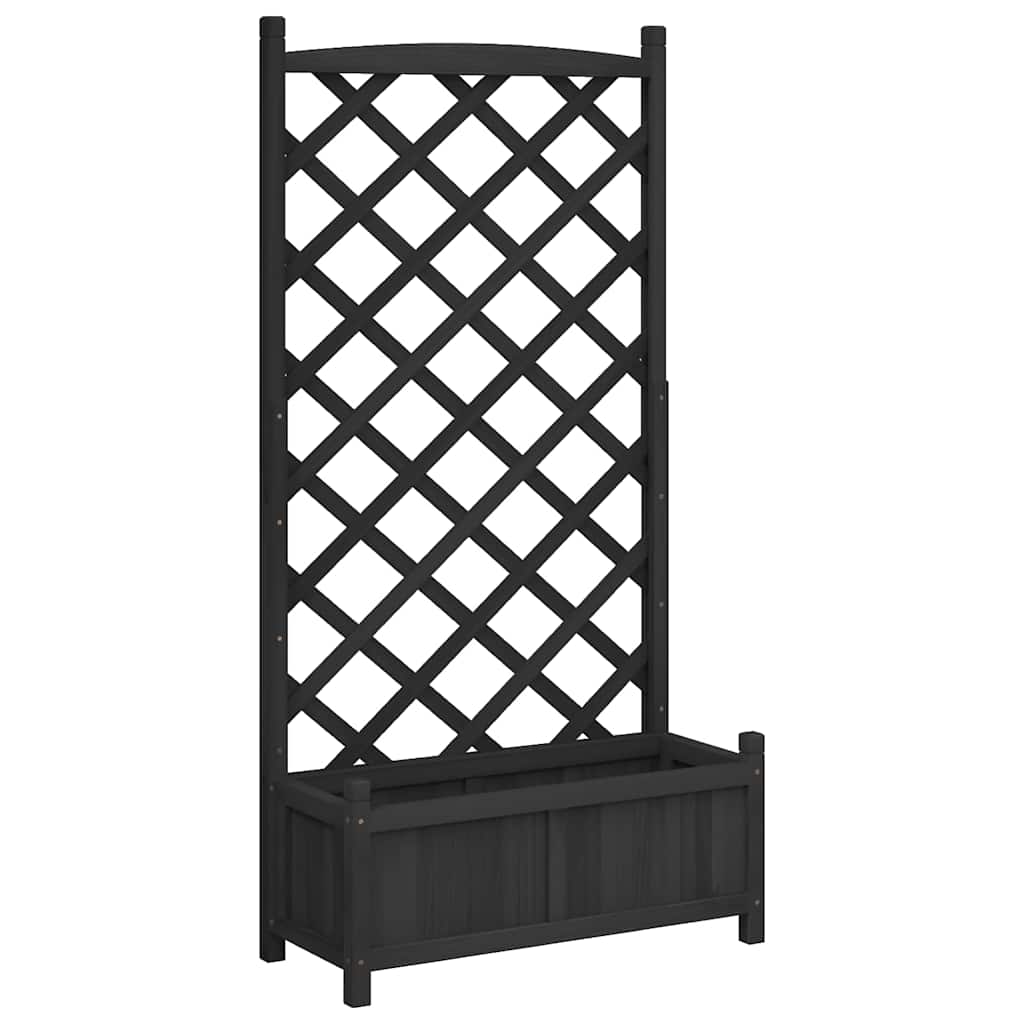 Planter with Trellis Black 75 x 35 x 150 cm Solid Wood Fir