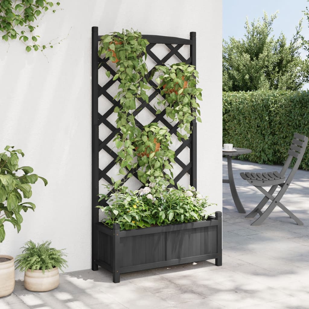 Planter with Trellis Black 75 x 35 x 150 cm Solid Wood Fir