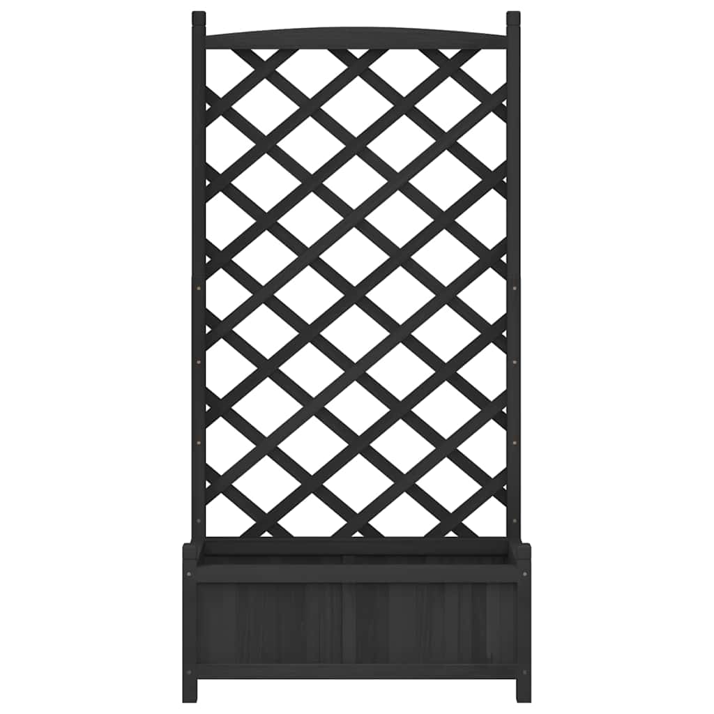 Planter with Trellis Black 75 x 35 x 150 cm Solid Wood Fir