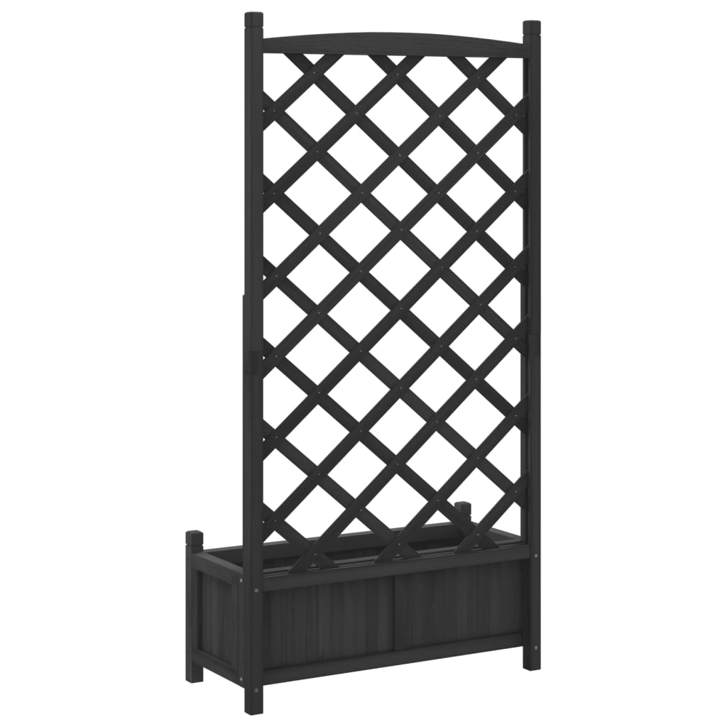 Planter with Trellis Black 75 x 35 x 150 cm Solid Wood Fir
