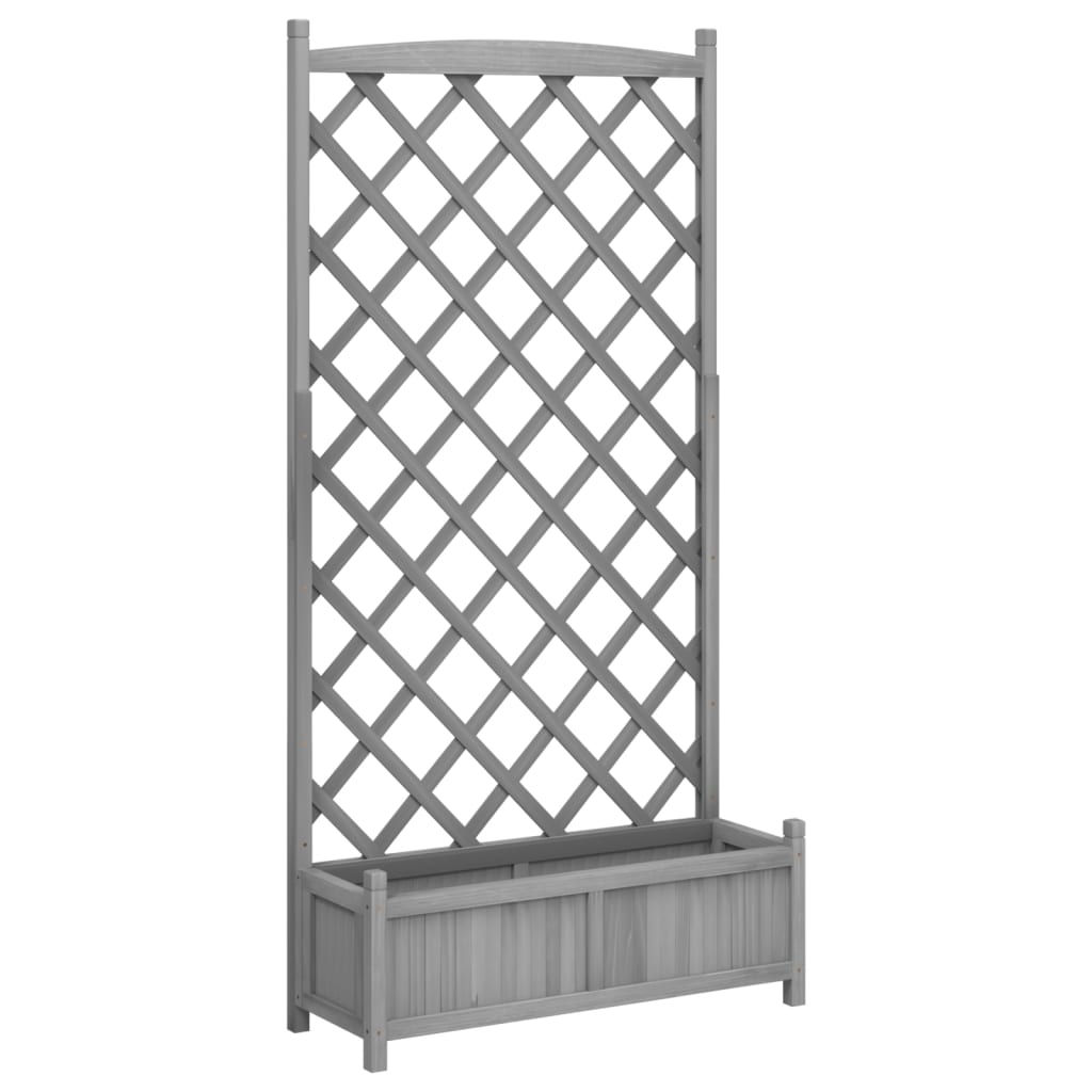 Planter with Trellis Grey 90x35x180 cm Solid Wood Fir