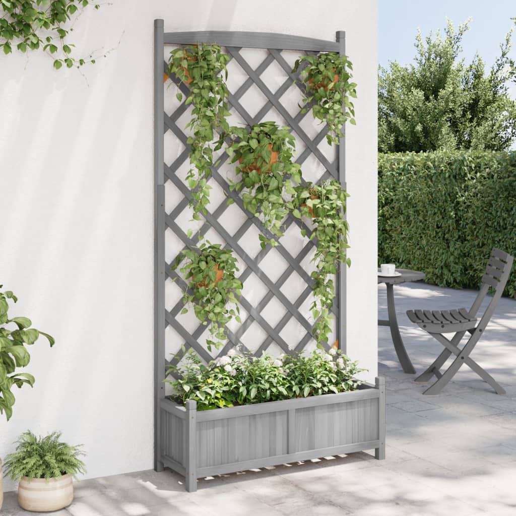 Planter with Trellis Grey 90x35x180 cm Solid Wood Fir