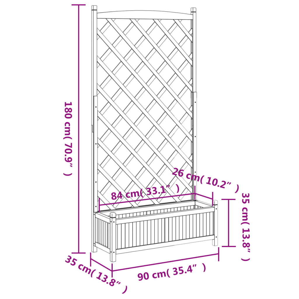 Planter with Trellis Grey 90x35x180 cm Solid Wood Fir