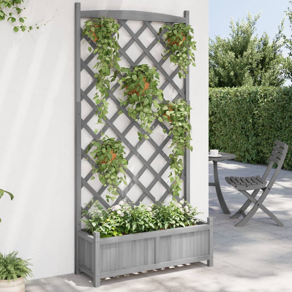 Planter with Trellis Grey 90x35x180 cm Solid Wood Fir