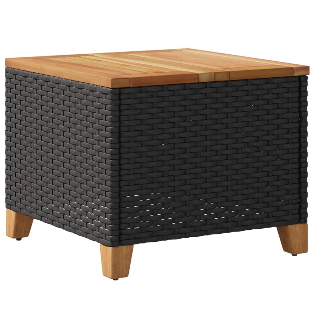 Garden Table Black 45x45x37 cm Poly Rattan Acacia Wood
