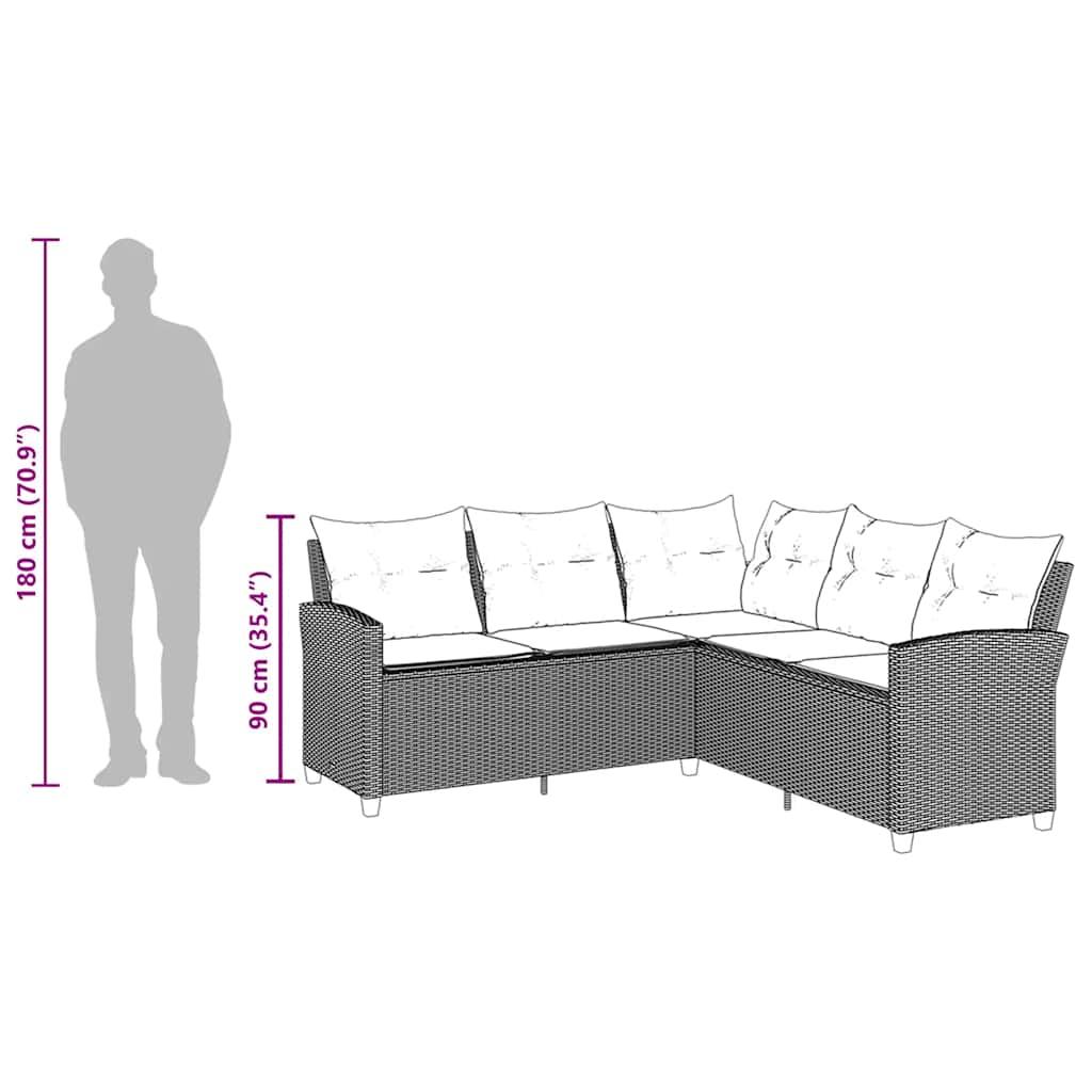 L-shaped Couch Sofa with Cushions Black Poly Rattan