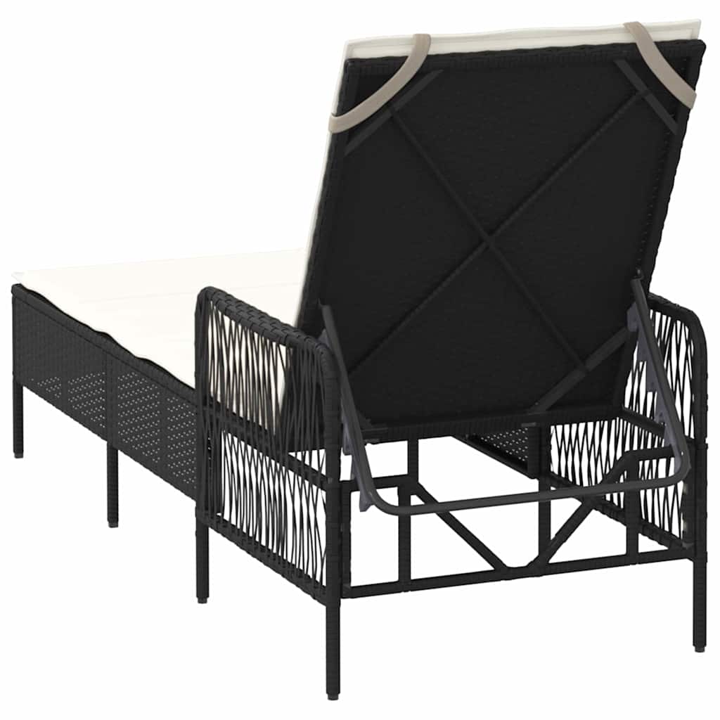 Sun Lounger Poly Rattan Black and Cream White