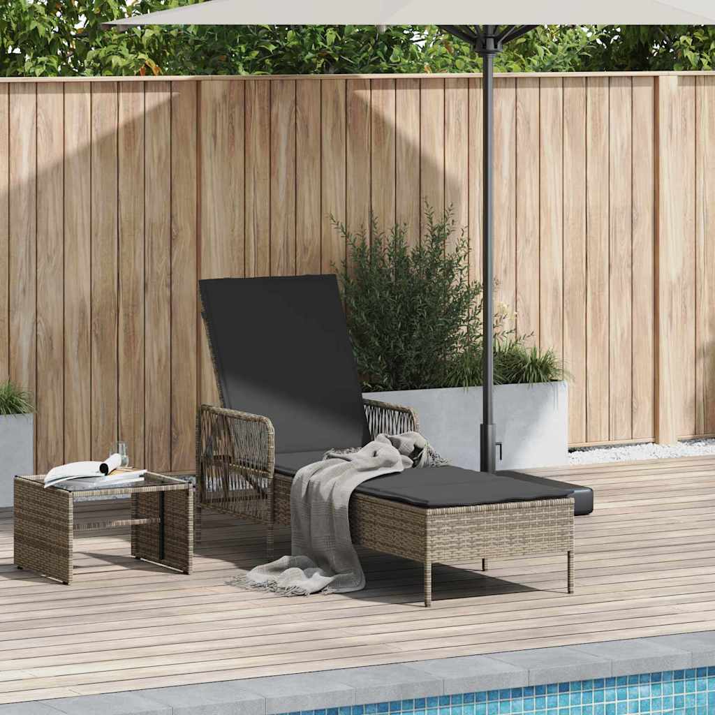 Sun Lounger Grey and Dark Grey 55 x 200 x 92 cm Poly Rattan