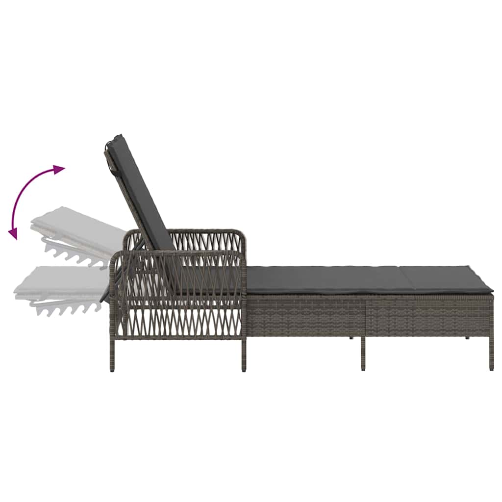 Sun Lounger Grey and Dark Grey 55 x 200 x 92 cm Poly Rattan