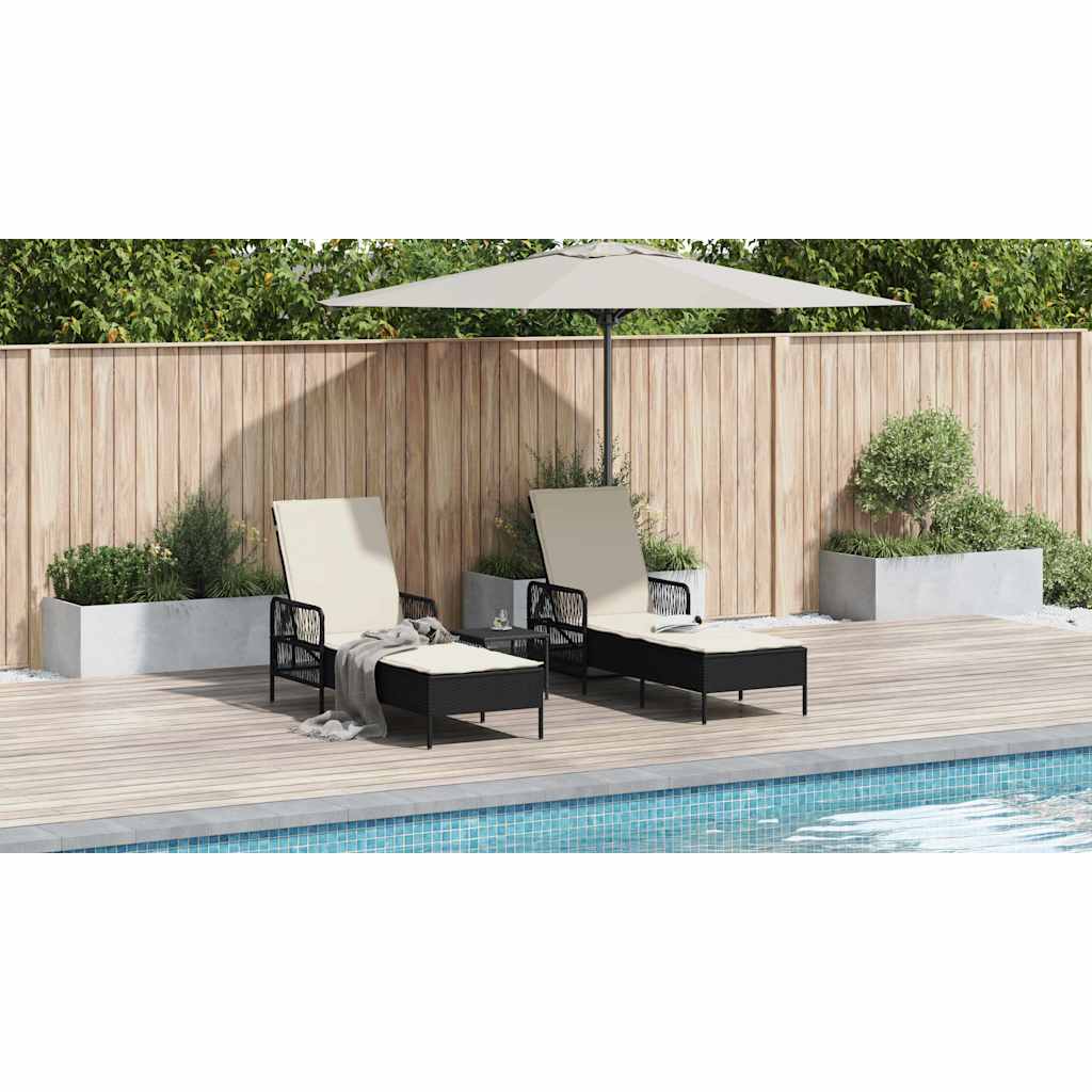 Sun Lounger 3 pcs Black and Cream White 55 x 200 x 92 cm