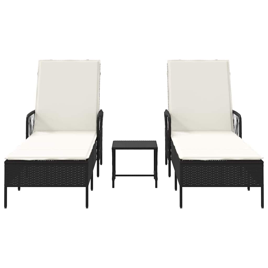 Sun Lounger 3 pcs Black and Cream White 55 x 200 x 92 cm