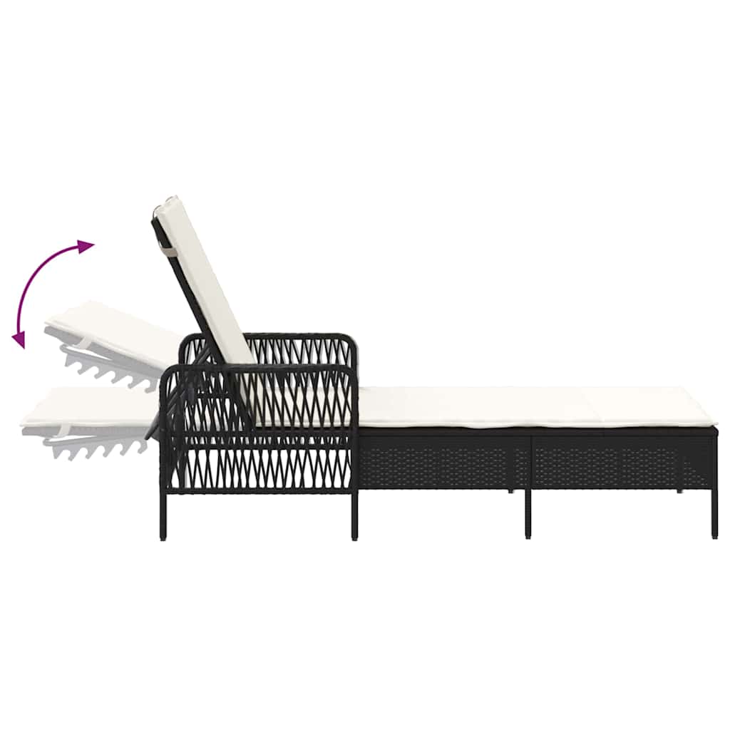 Sun Lounger Reclining 3 pcs Black and Cream White Poly Rattan