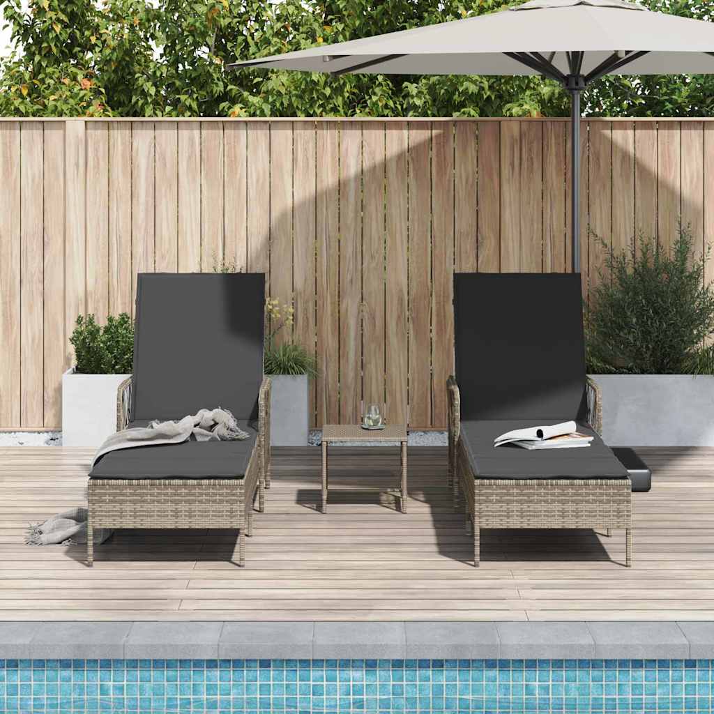 Sun Lounger Reclining 3 pcs Grey and Dark Grey Poly Rattan