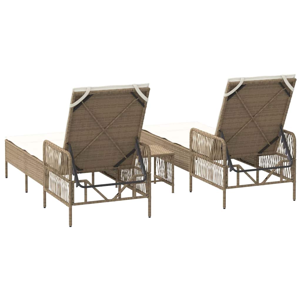 Sun Lounger 3 pcs Beige and Cream White 55 x 200 x 92 cm
