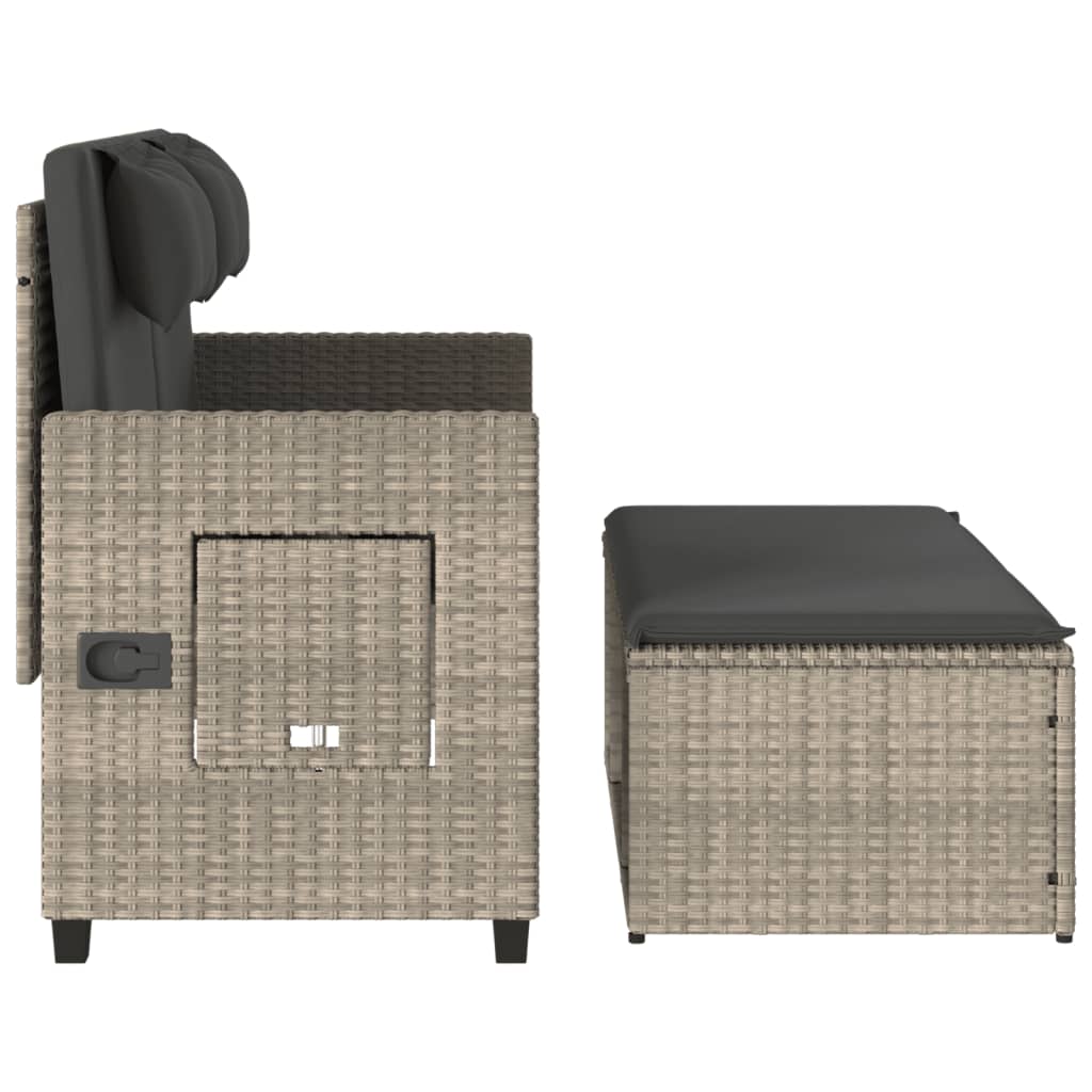 Reclining Garden Bench with Cushions Light Grey Poly Rattan