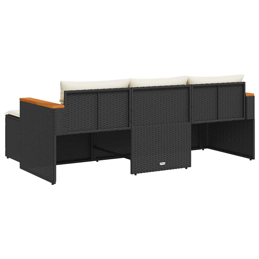 3 Piece Garden Sofa Set with Cushions Black Poly Rattan