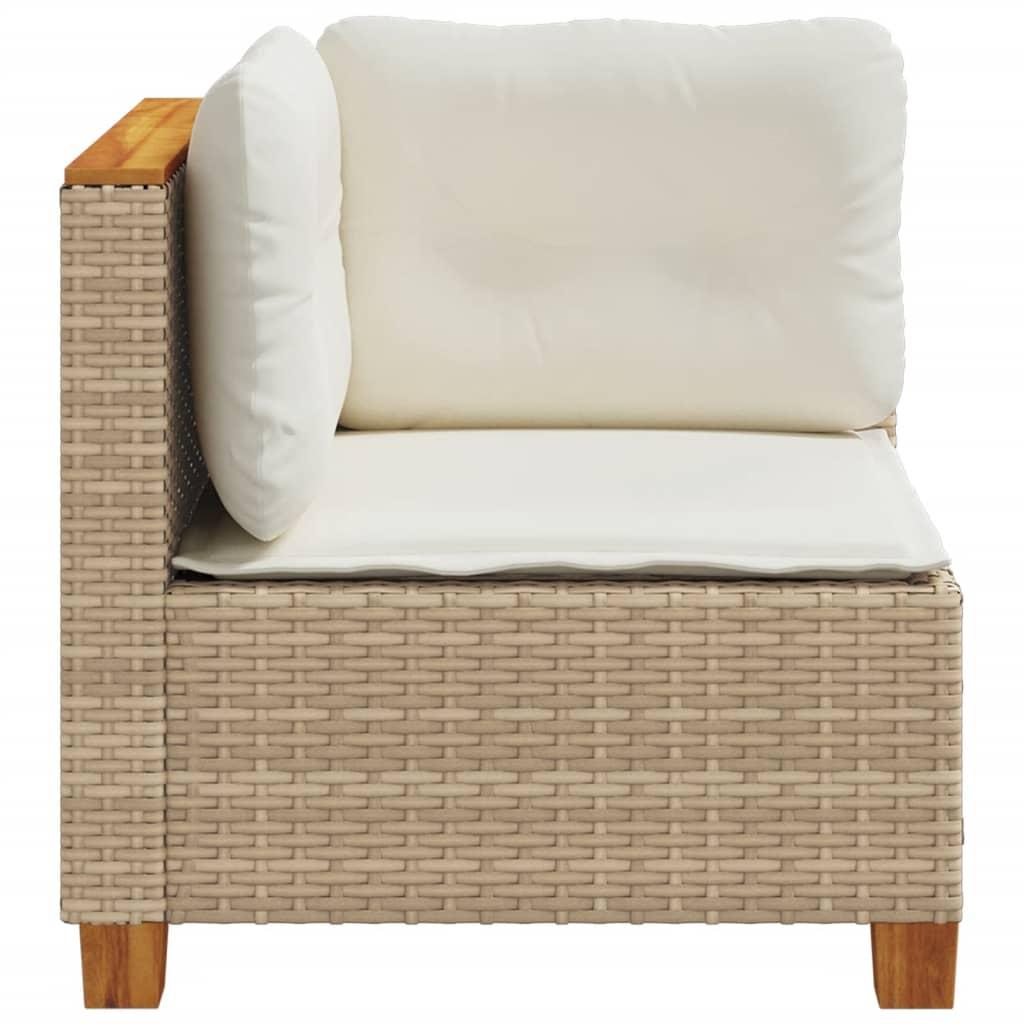 Garden Sofa Corner with Cushions Beige Poly Rattan