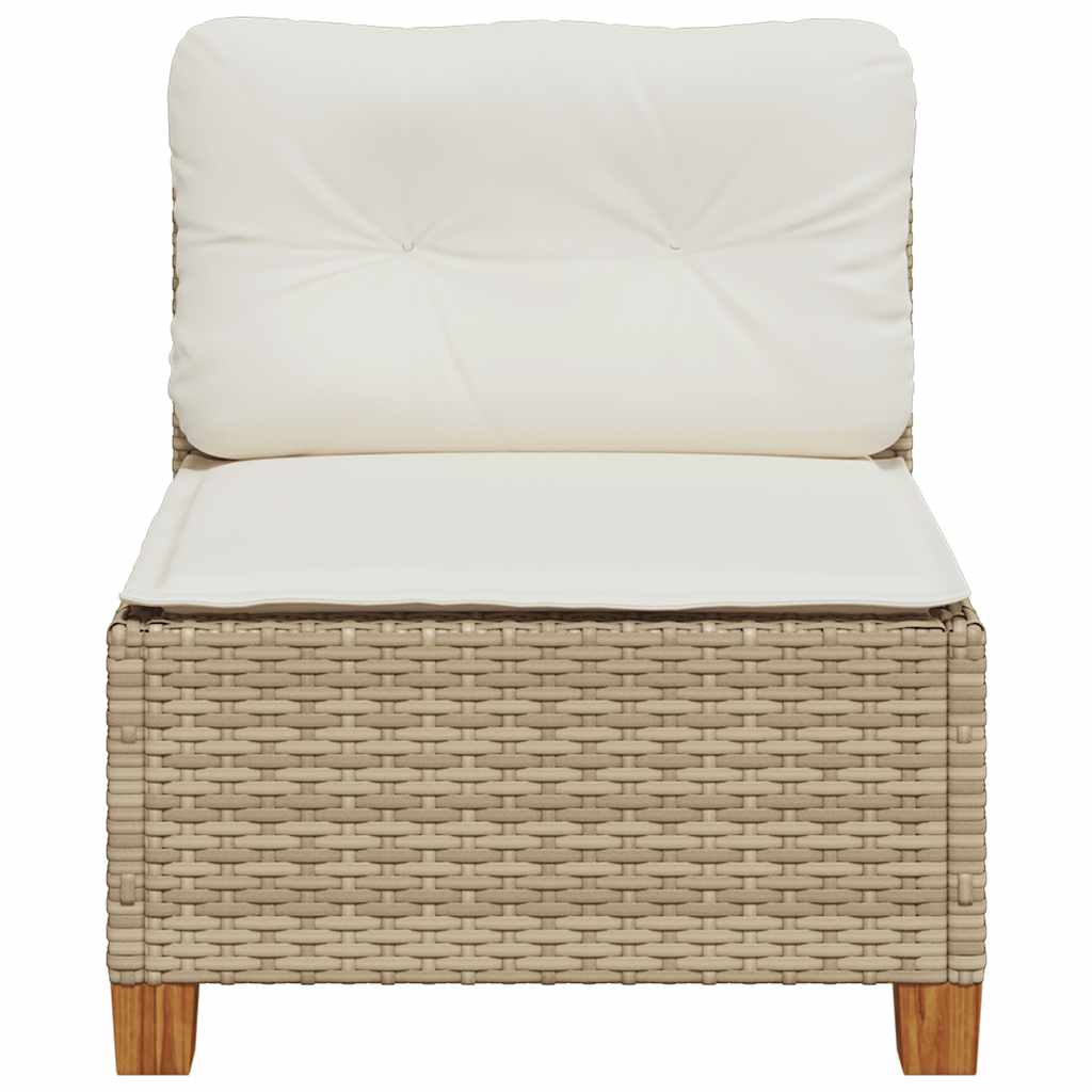 Garden Sofa Armless with Cushions Beige Poly Rattan