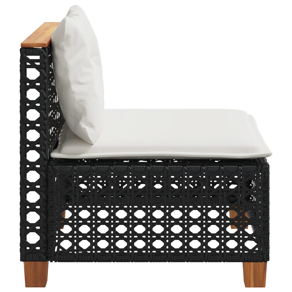 Garden Sofa Armless with Cushions Black Poly Rattan
