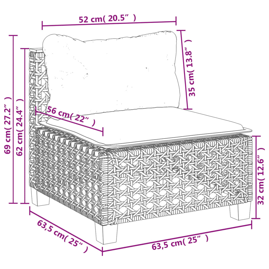 Garden Sofa Armless with Cushions Grey Poly Rattan
