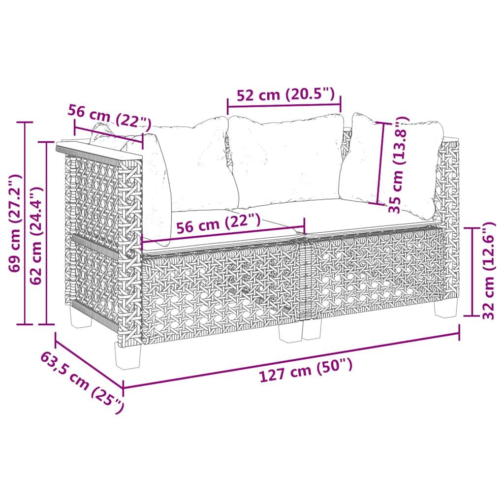 Garden Sofas Corner with Cushions 2 pcs Beige Poly Rattan