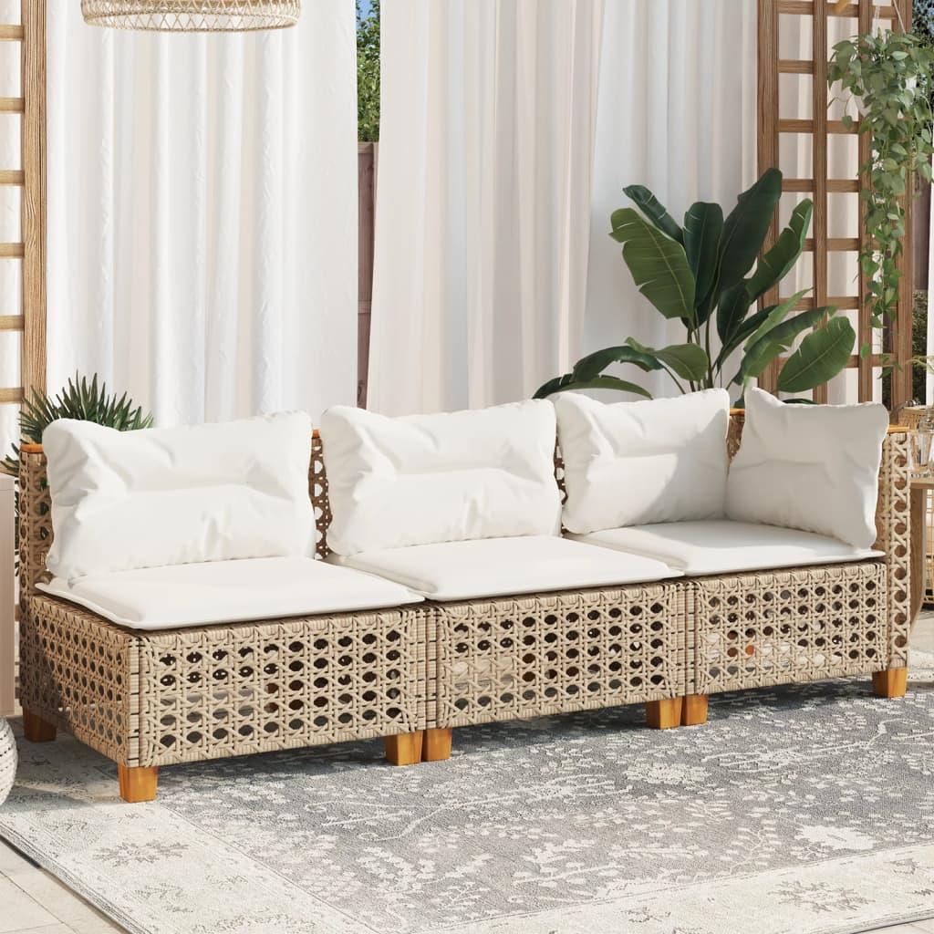 Garden Sofa with Cushions 3-Seater Beige Poly Rattan