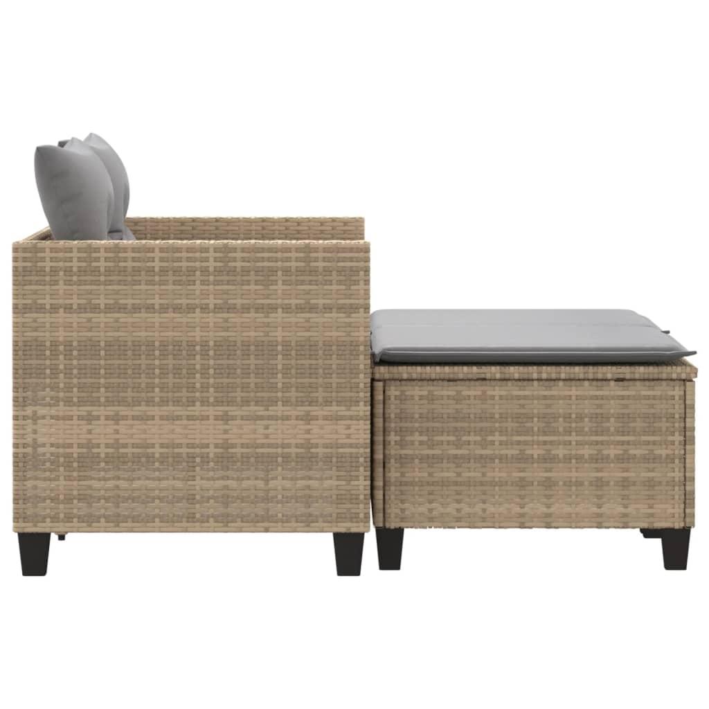 Garden Sofa 2-Seater with Stools Beige Poly Rattan
