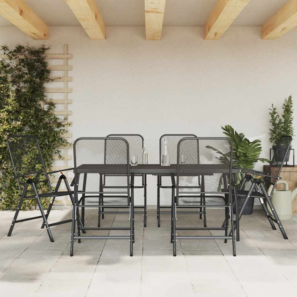 7 Piece Garden Dining Set Anthracite Metal Mesh