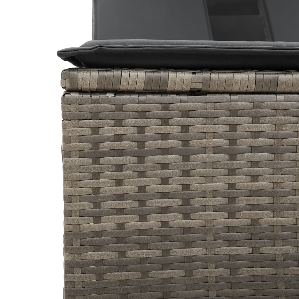 Double Sun Lounger with Canopy and Cushions Grey Poly Rattan