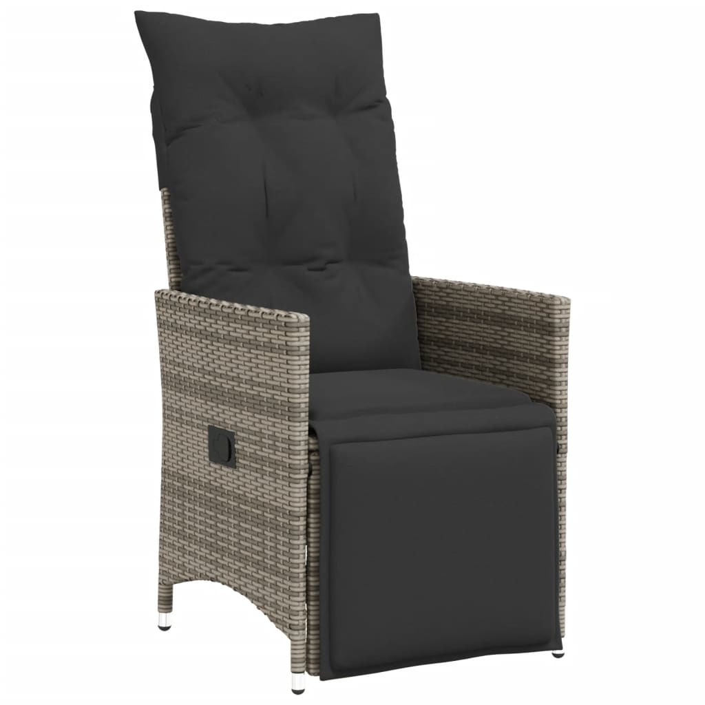 Reclining Garden Chairs 2 pcs with Cushions Grey Poly Rattan