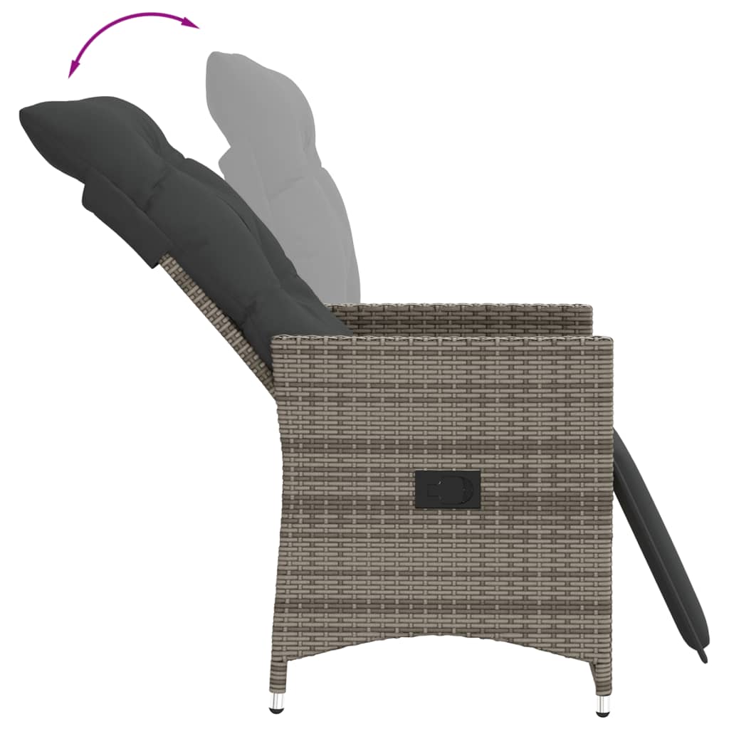 Reclining Garden Chairs 2 pcs with Cushions Grey Poly Rattan