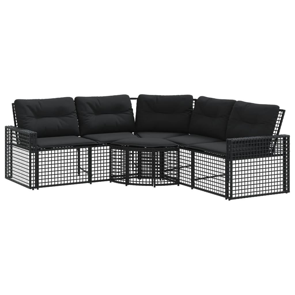Garden Sofa with Cushions and Footstool L-Shaped Black Poly Rattan