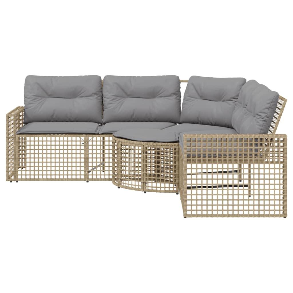 Garden Sofa with Cushions and Footstool L-Shaped Beige Poly Rattan