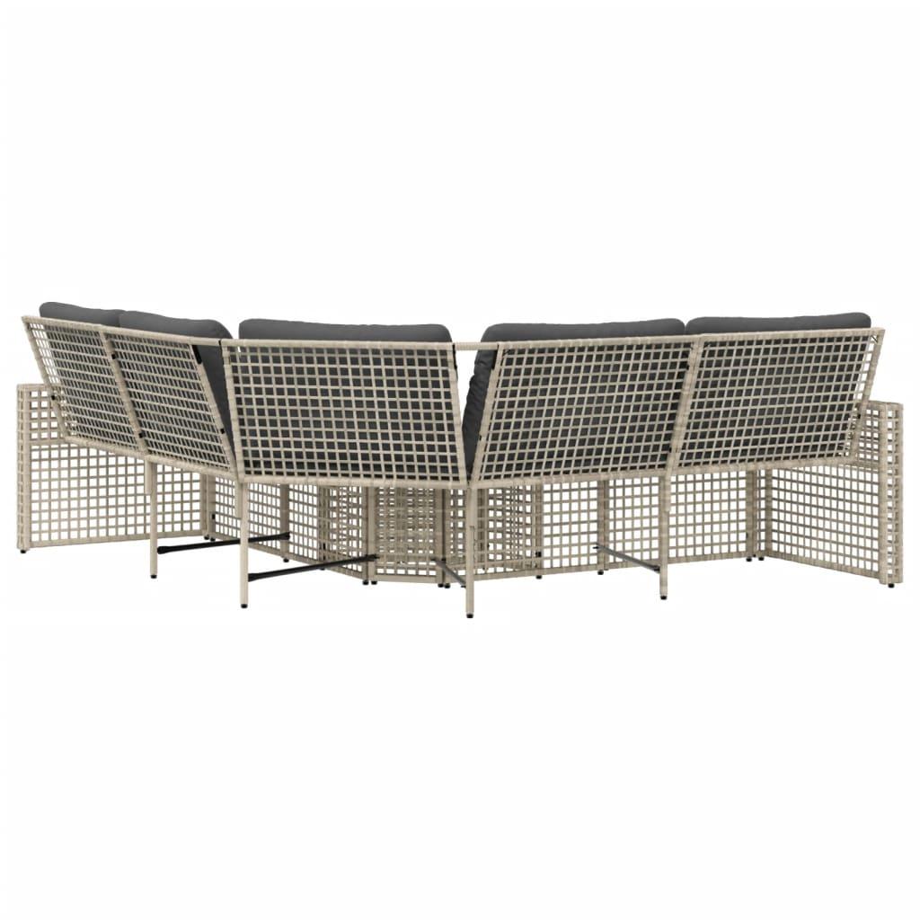 Garden Sofa with Cushions and Footstool L-Shaped Light Grey Poly Rattan
