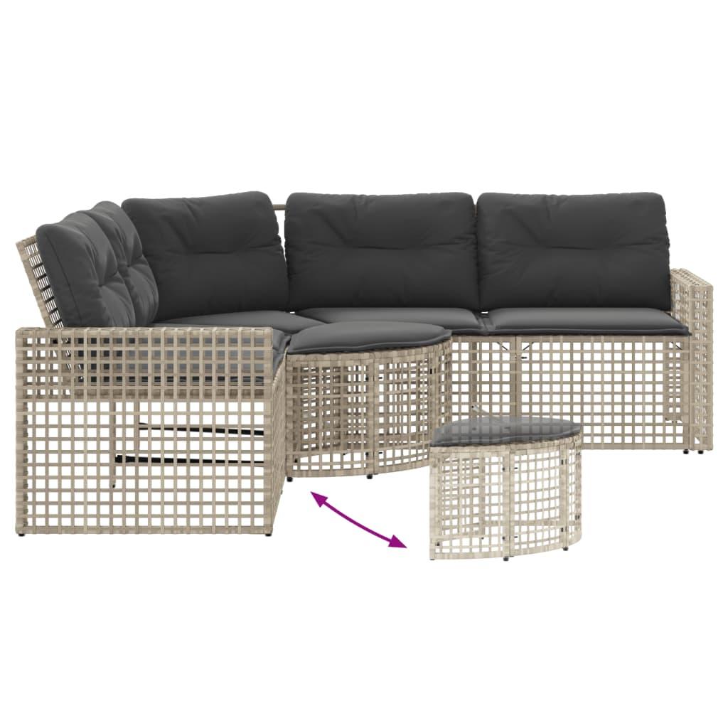 Garden Sofa with Cushions and Footstool L-Shaped Light Grey Poly Rattan