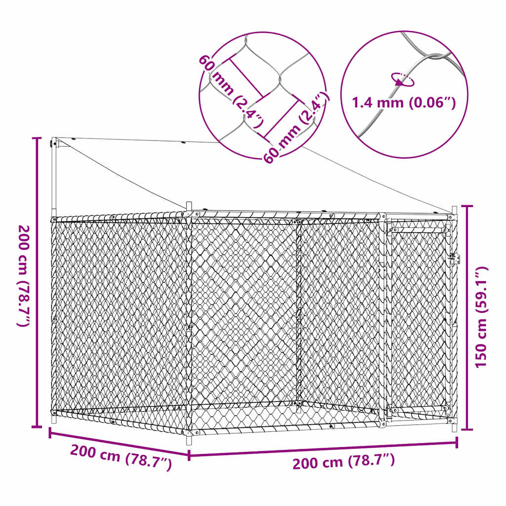 Dog Cage with Roof and Door Grey 2x2x2 m Galvanised Steel