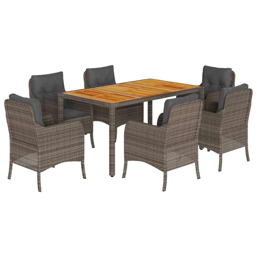 7 Piece Garden Dining Set with Cushions Grey Poly Rattan