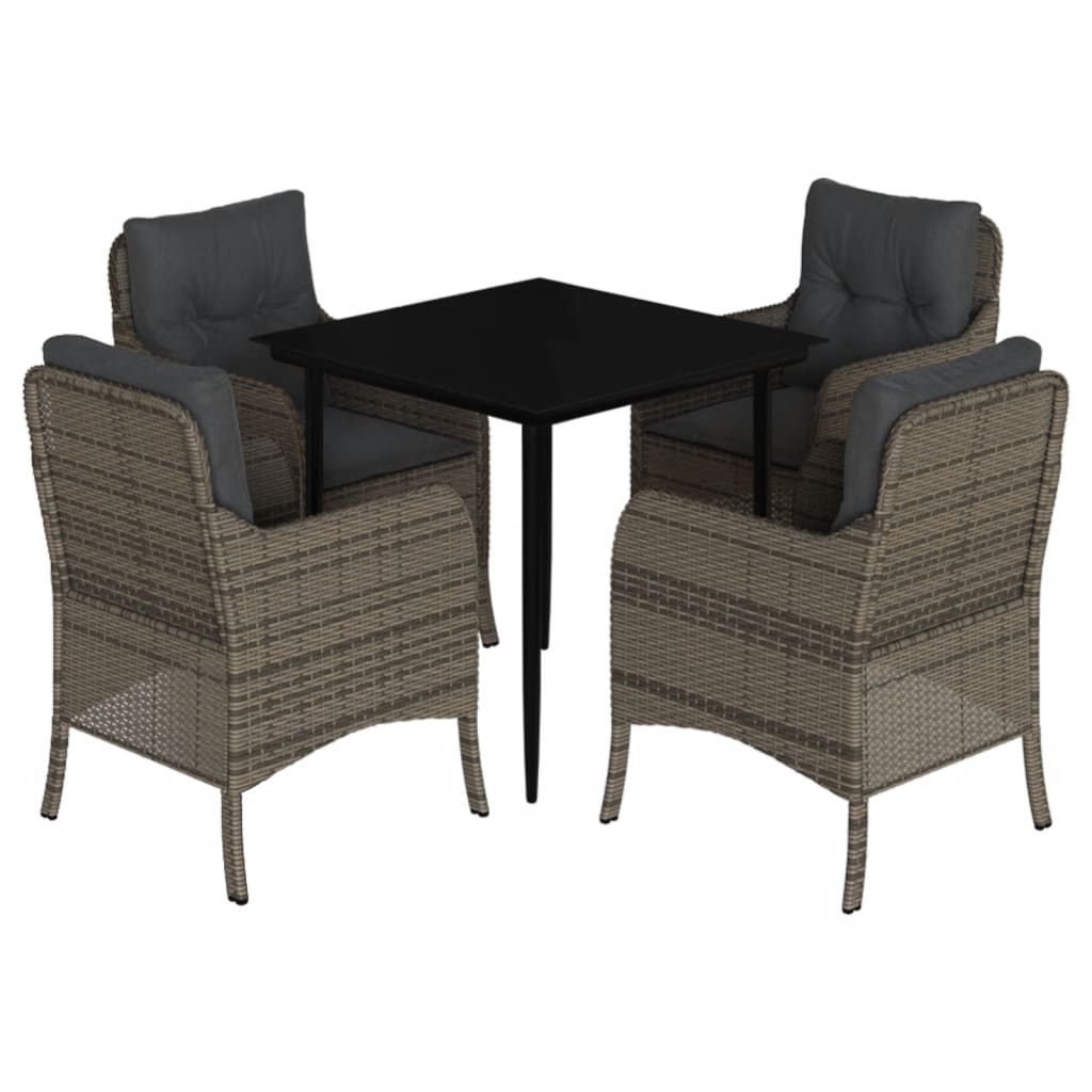 5 Piece Garden Dining Set with Cushions Grey Poly Rattan