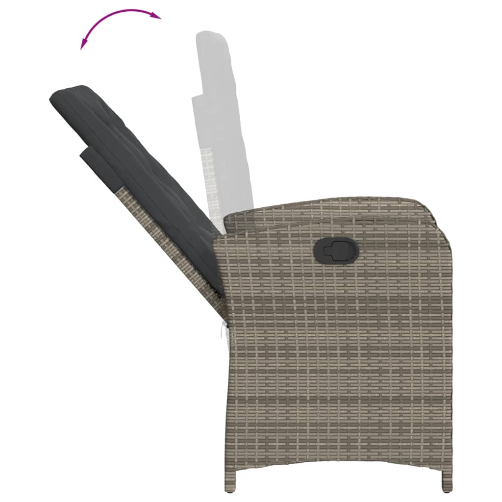 3 Piece Garden Dining Set with Cushions Grey Poly Rattan