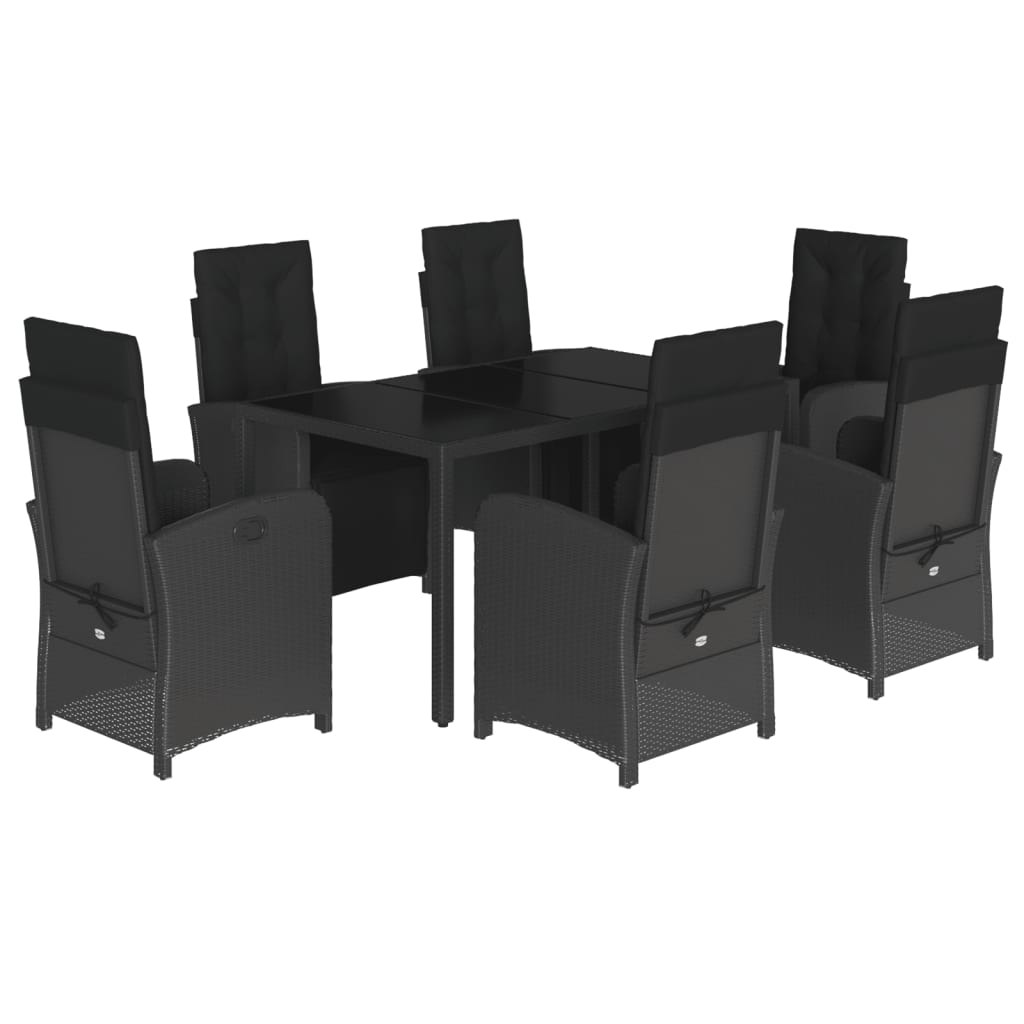 7 Piece Garden Dining Set with Cushions Black Poly Rattan