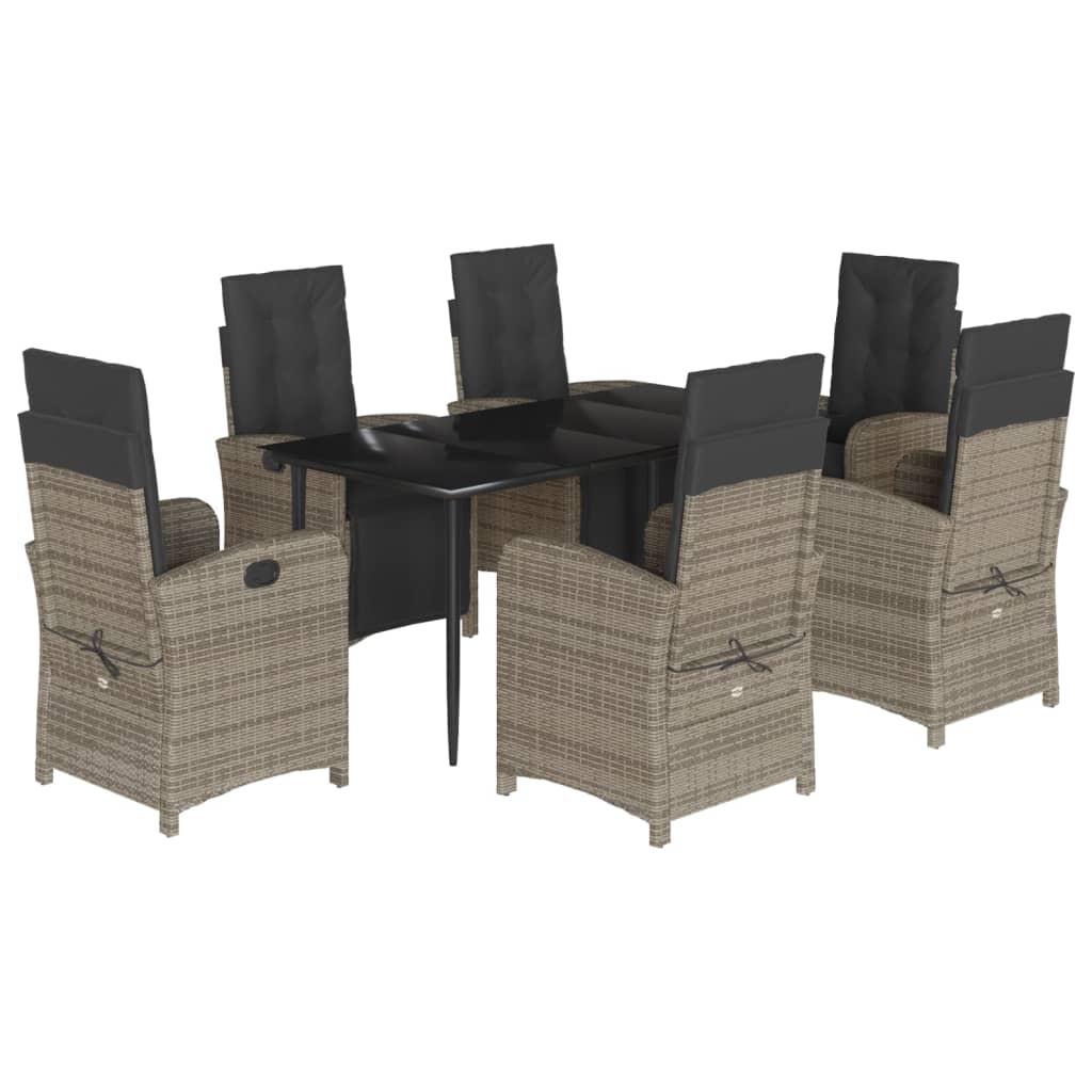 7 Piece Garden Dining Set with Cushions Grey Poly Rattan