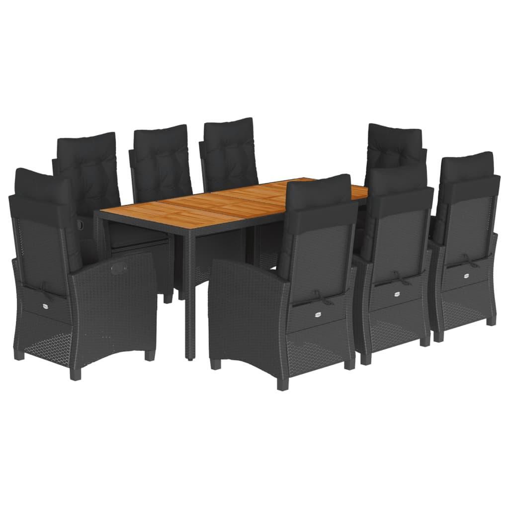 9 Piece Garden Dining Set with Cushions Black Poly Rattan