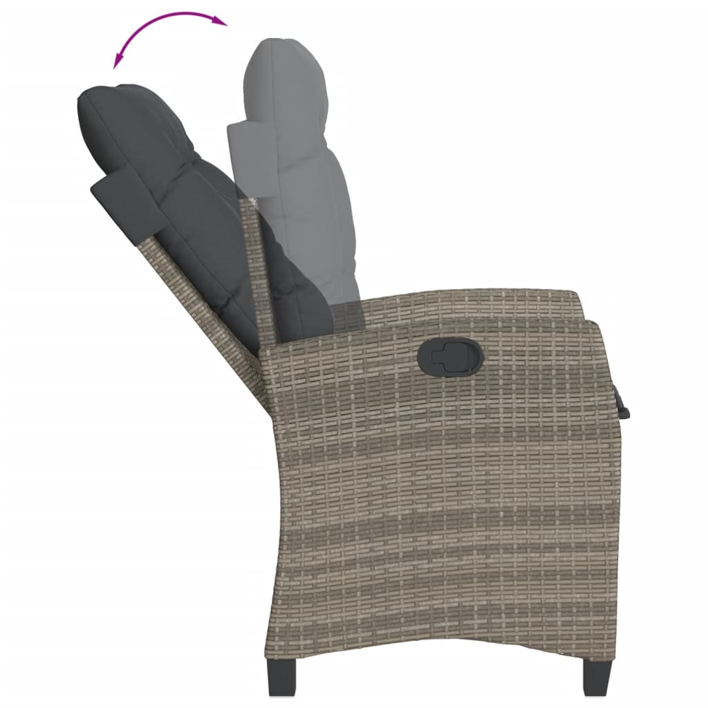 3 Piece Garden Dining Set with Cushions Grey Poly Rattan
