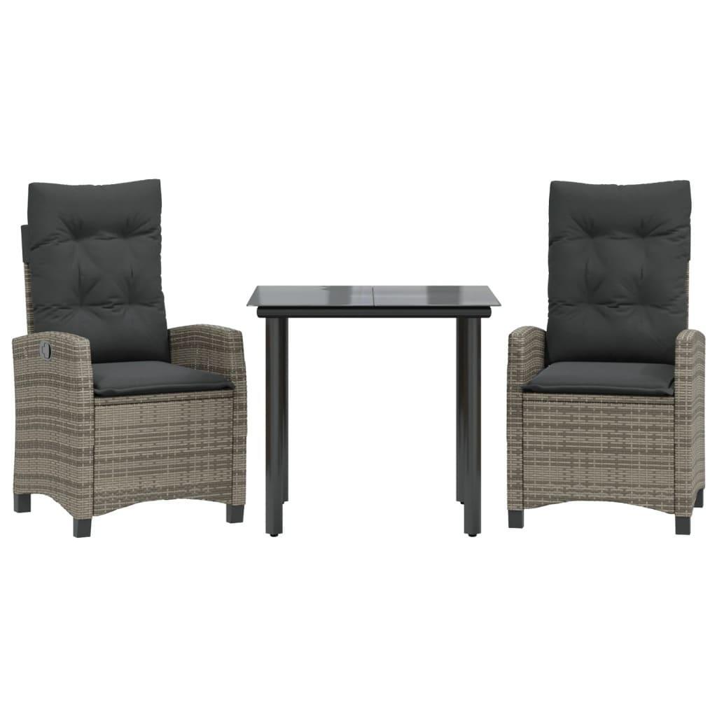 3 Piece Garden Dining Set with Cushions Grey Poly Rattan