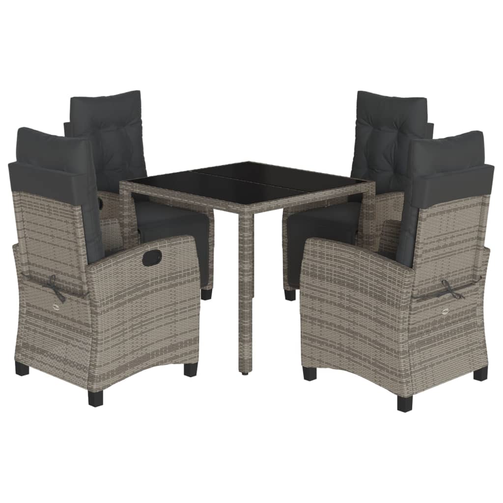 5 Piece Garden Dining Set with Cushions Grey Poly Rattan