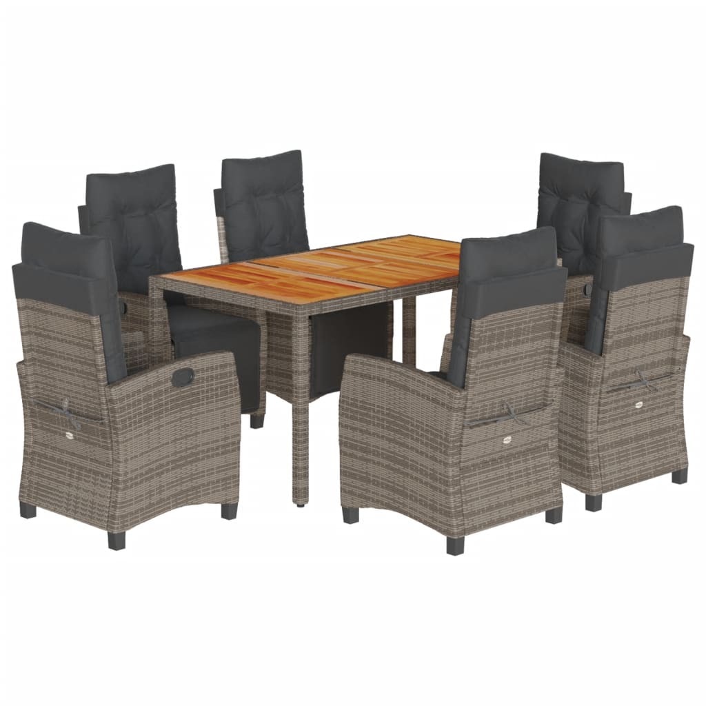 7 Piece Garden Dining Set with Cushions Grey Poly Rattan