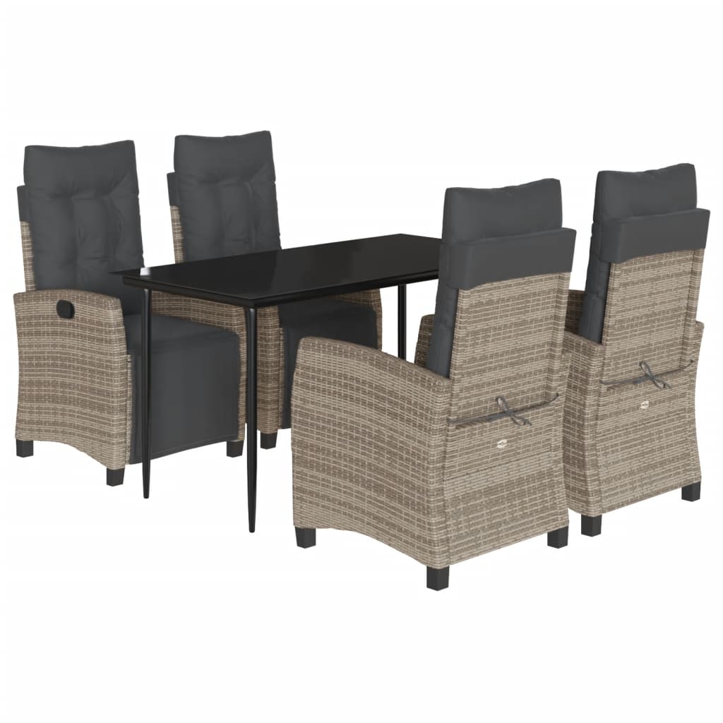 5 Piece Garden Dining Set with Cushions Grey Poly Rattan