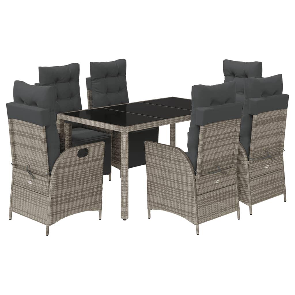 7 Piece Garden Dining Set with Cushions Grey Poly Rattan